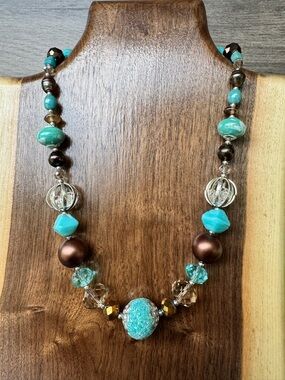 Handmade Turquoise & Brown Mixed-Bead Statement Necklace